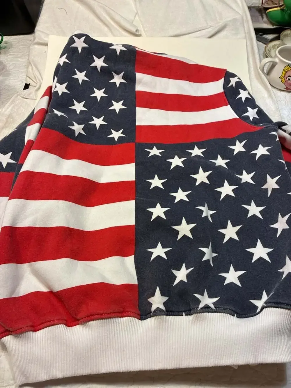 Adidas Vintage American Flag All-Over Print Hoodie Sweatshirt Size XL